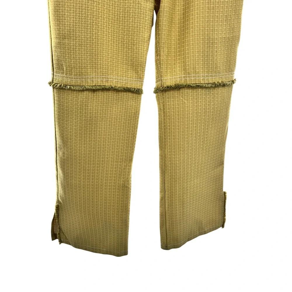 Ghospell Women's Yellow Textured Raw Seam Fringe Trousers Pants L Retro Wide Leg
